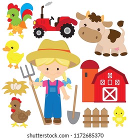 Cute girl farmer cartoon vector illustration.