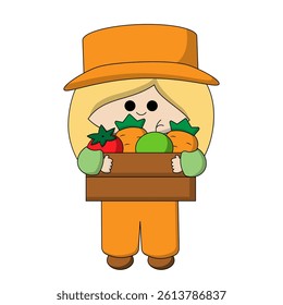 Cute girl farmer with harvest in color