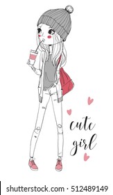 Cute girl. Fashion illustration.