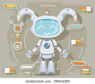 Cute girl female Robot android artificial futuristic intelligence information interface flat design vector illustration