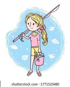 cute girl and fish vector illustration