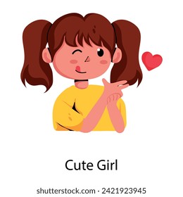 Cute girl flat style icon 