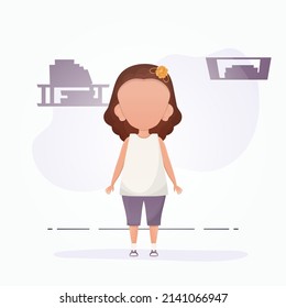 Cute girl in flat style. Poster with a teenage girl who is depicted in full growth. Vector.