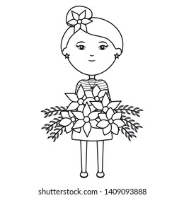cute girl with floral bouquet and flower in hair character