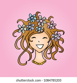 Cute girl with floral hairstyle for your design