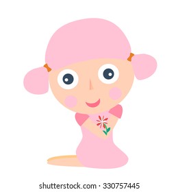 cute girl with flower cartoon