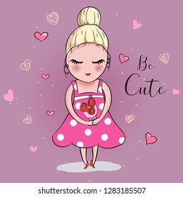 cute girl with flower with heart background