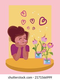 cute girl with flower in spring theme illustration for kids fashion artworks Free Vector