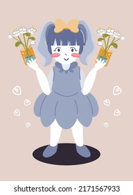 cute girl with flower in spring theme illustration for kids fashion artworks Free Vector