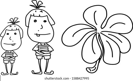 cute girl and flower vector.asian girl isolate on white background.
