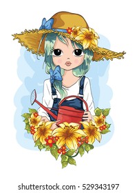 cute girl with flowers