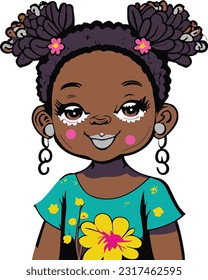 A cute girl with flowers creative logo comic style.This is an editable EPS vector file.