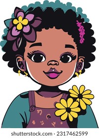 A cute girl with flowers creative logo comic style.This is an editable EPS vector file.