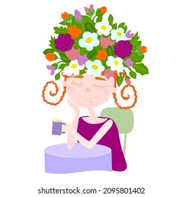 Cute girl with flowers on the head