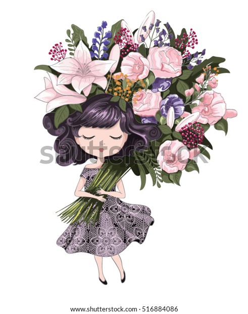 Image Vectorielle De Stock De Jolie Fille Avec Fleurs