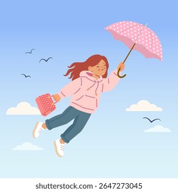 Linda chica volando en