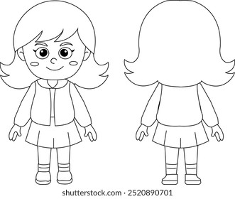 Cute Girl font and black Line Art vector Illustrations Design