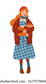 Cute girl with a fox. Autumn fairy tale illustration. Vector design for card, poster, flyer, web and other use.