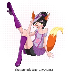 cute girl with fox ears happy