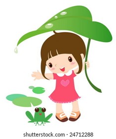 Cute girl and frog