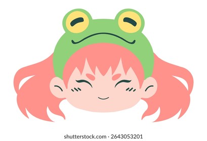 cute girl with frog custom cartoon illustration 