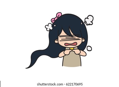 Cute Girl Furious. Vector Illustration. Isolated on white background.