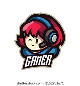 Cute girl gamer e-sport gaming logo template