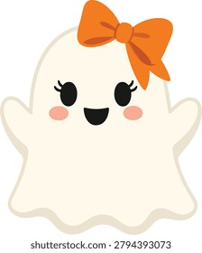 cute girl ghost with orange bow halloween sticker