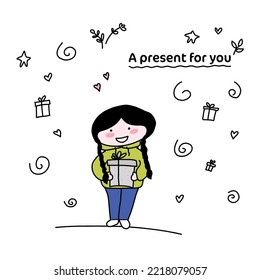 cute girl with a gift box, a gift for you