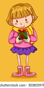 Cute girl with gift illustration