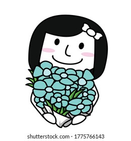 cute Girl give flower for someone   cartoon inspire  concept  vector eps.10