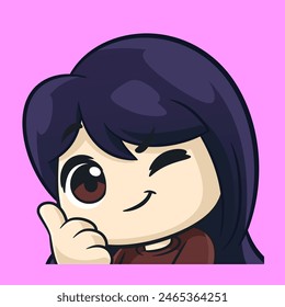 Linda chica da pulgar hacia arriba ilustración de dibujos animados emotes sticker