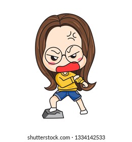 cute girl in glasses set with different gestures vector illustration isolated - Vector