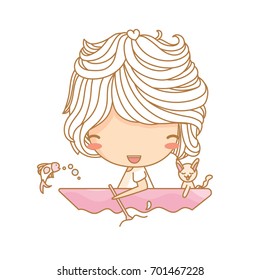Cute girl go boating. Vector illustration, character design. Unique.