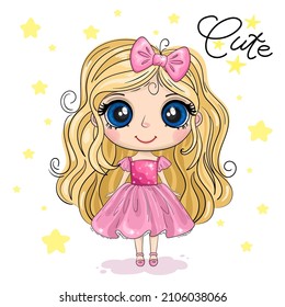 Cute girl. Good for greeting cards, invitations, decoration, Print for Baby Shower etc. Hand drawn vector illustration with girl cute print