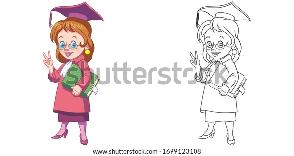 Cute Girl Graduating Student Coloring Page Stock Vector Royalty Free 1699123108