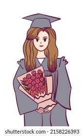 cute girl graduation handdrawn illustration