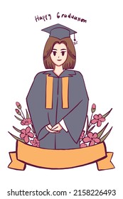 cute girl graduation handdrawn illustration