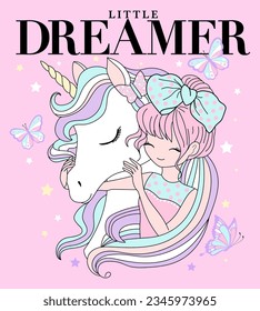 gráfico tierno de chicas con unicornio adorable
