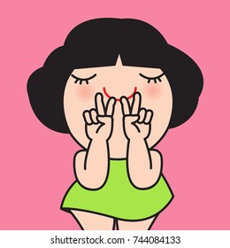  Cute Girl In Green Dress Showing Cheer Up Hand Sign Concept Character illustration