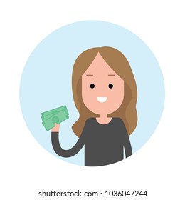 cute girl hand holding money. financial concept. cute icon vector illustration