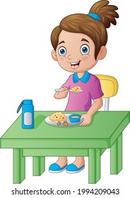 Cute a girl happily eating food illustration