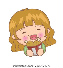 Cute Girl Happy Love To Eat Food Cartoon Sticker Illustration Clipart