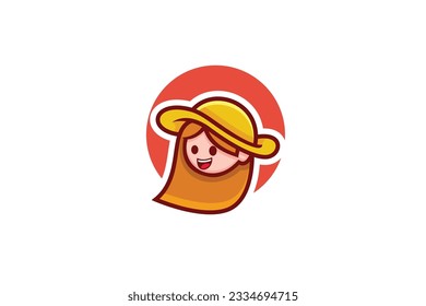 cute girl with hat vector template logo design
