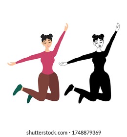 Cute girl having fun dancing isolated on a white background. Women's club of dancers. To bounce. Disco dancing at a music party. Happy man on the positive. Stock vector illustration for design