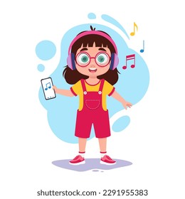 Cute girl in headphones listening to music