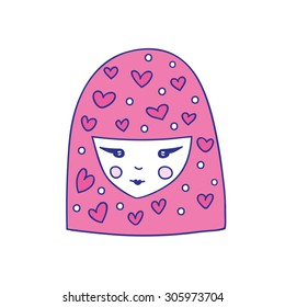 cute girl with hearts in  head. vector illustration