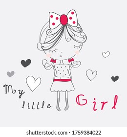 cute girl with hearts vector illustration, T-shirt graphics design