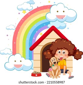 Cute girl with her dog illustration
