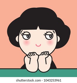 A Cute Girl With Her Dreamy Eyes Tender And Love Concept Card Character illustration